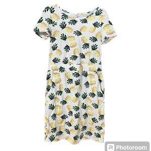 T-Shirt Dress Journey Five White Knit Pineapple Elastic Waist